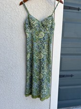VTG Y2k Express World Brand Paisley Green Lace Trim Slip Dress XS Fairy Grunge