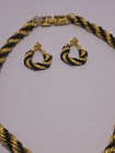 3 Gold Toned Black Twist Necklaces & Matching Clip-On Earrings 1 Marked Goldette — photo 5