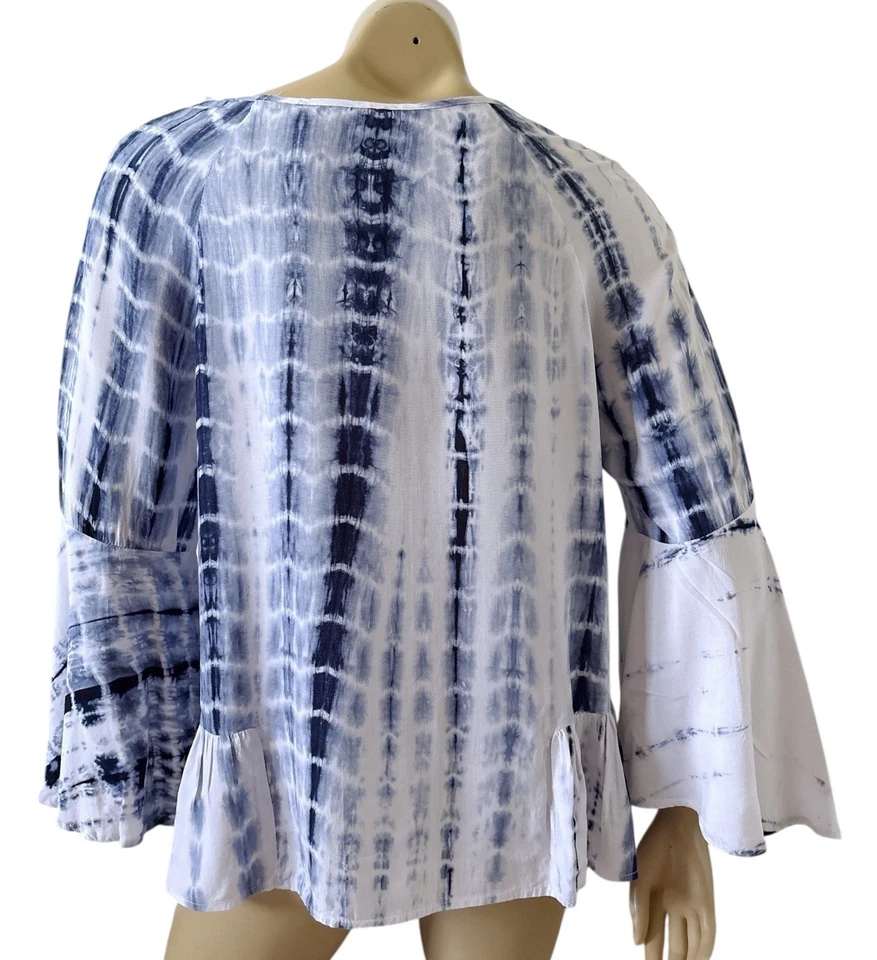MONORENO Womens Size Medium Tie Dye Hippie Bell Sleeve V Neck Ruffled Shirt Top - Image 4 of 4