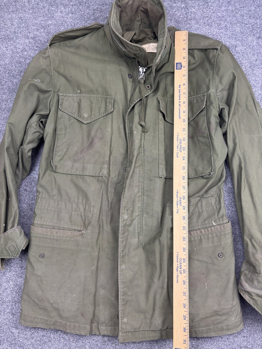 Vintage US Army M-65 Field Jacket Mens Small Long Olive Green