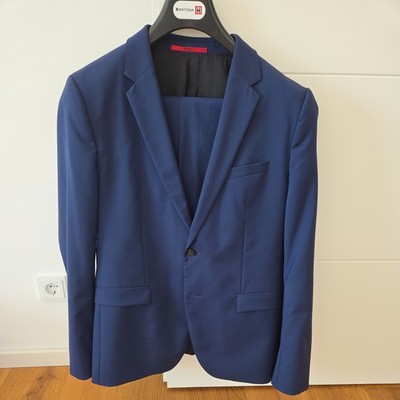 Hugo Boss Anzug Herren Gr.52 Blau Sakko u. Hose 2-Teiler Blau 100% Wolle slimfit