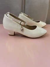 Girls' White Patent Leather Mary Jane Dress Shoes Charm Low Block Heel EU 33