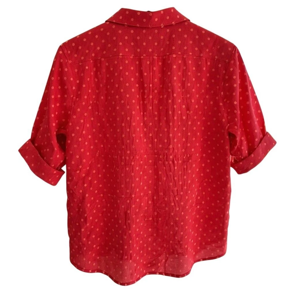 Camisa abotonada de lino roja a lunares para hombre talla L informal - CJ Foto 3 de 4