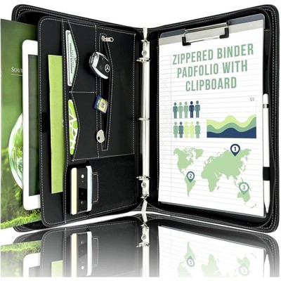 All-in-One Faux Leather Portfolio Binder with 1-Inch Rings & Tablet Storage