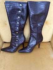 Nine West Brown Croc Boots With Snaps, Tall Pointy Toe 8.5 M