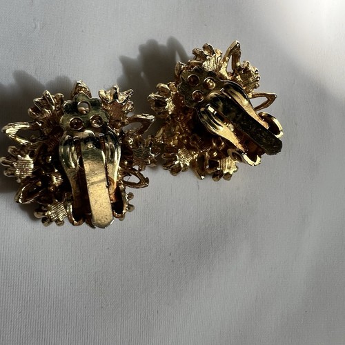 Vintage Faux Pearl Turquoise Rhinestone Gold Tone Costume Estate Earrings - Bild 8 von 10