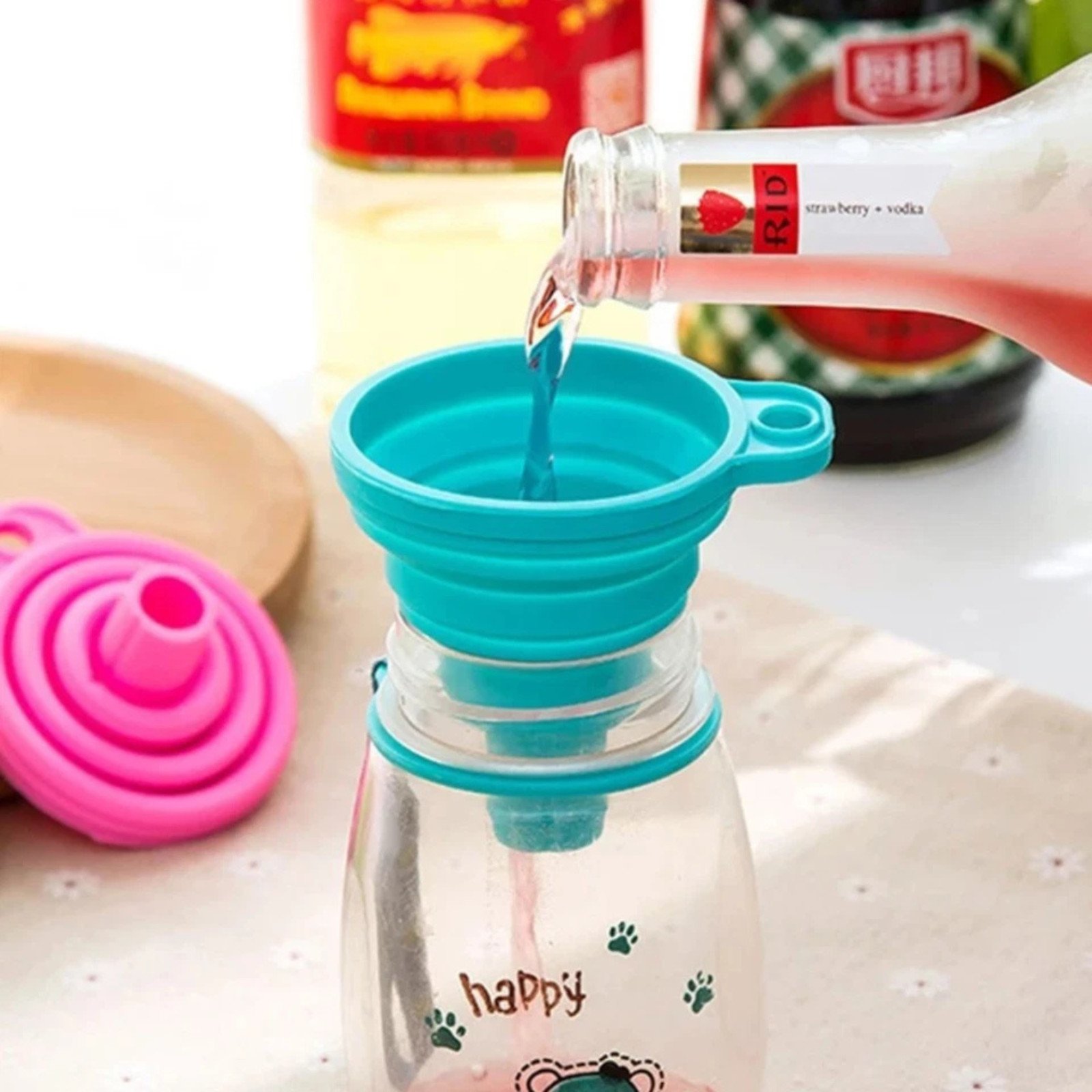 3pcs Kitchen Collapsible Funnels Set Foldable Food Graded Small Silicone Funnels