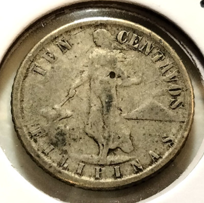 1945 D PHILIPPINES 10 Centavos Coin -KM 181 - .750 Silver - (SI