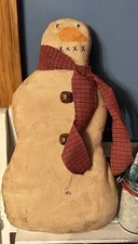 Primitive Folk Art Snowman Grungy Doll Handmade Christmas 15”