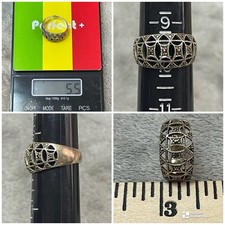 Vintage 925 Sterling Silver Marcasite Ladies Band Ring Size 9.5