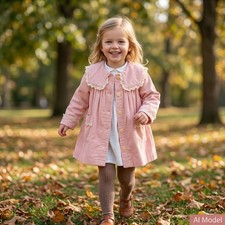 Suzy Brooks Suzanne Godart Vintage Girls Pink Lace Trim Swing Coat Jacket Retro
