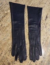 Vintage Womens Size M 7 Blue French Kid Leather Formal 15" Long Gloves Landel