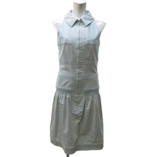 Chanel 04P Denim Sleeveless Dress Knee-Length Flare Light Blue