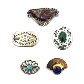 Southwest Sterling Turquoise Lapis Lazuli Agate Brooches Pins Lot of 5 #S5102 5