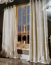 Image of Kylie Minogue ILIANA velvet-feel Curtain PAIR oyster/ silver eyelets (66x90”)