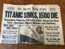 Boston Daily Globe Titanic Sinks REPRINT Morn...