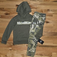 Under Armour Boys Hoodie Jogger 2 Piece Set Marine OD Green Camo Size 5 7 NEW