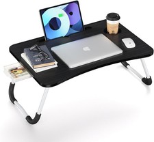 Foldable Laptop Bed Table Tray - Folding Lap Desk with Cup Holder - Black
