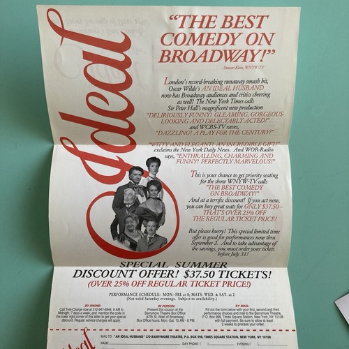 3 Panel Paper Flyer / Mailer 9”X4 An Ideal Husband The PETER HALL COMPANY -color - Picture 3 of 4