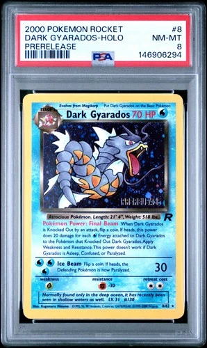2000 POKEMON ROCKET PRERELEASE #8 DARK GYARADOS-HOLO PSA 8