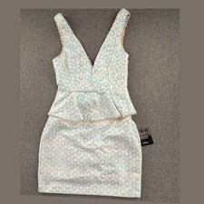 NEW! Lulus Peplum Mini Dress Low V-Neckline XS Lined Sleeveless Pom Pom Trim