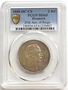 1888  HC CS  Denmark 2 Kr  ,  PCGS MS 65 ,  nice silver coin    #  2209, # 75-01