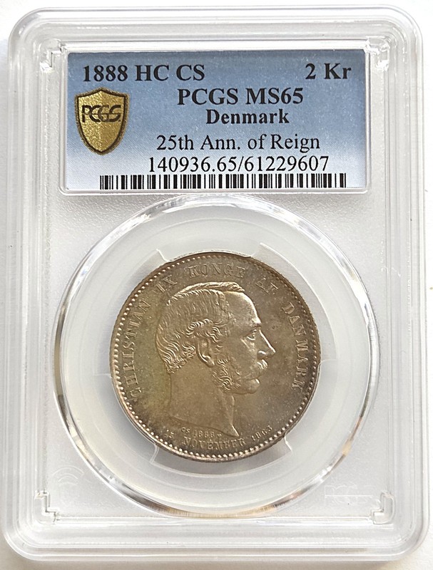 1888  HC CS  Denmark 2 Kr  ,  PCGS MS 65 ,  nice silver coin    #  2209, # 75-01