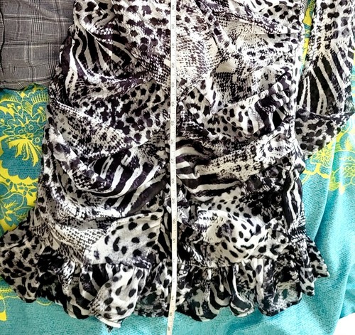 Lipsy Black Animal Print Chiffon Ruffle Dress Size 8 - Picture 9 of 13