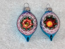 Christmas ornaments set of 2 glass Radko Shiny brite indent teardrops blue back