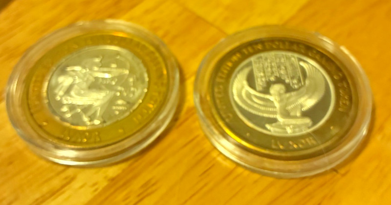 lot (2) Luxor Casino $10 Gaming  Silver Strike Token .999 King Tut, ++ Las Vegas