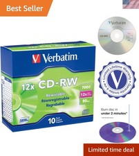 CD-RW 700MB 4X-12X Rewritable Blank Media - 10 Discs in Slim Jewel Cases,Silver