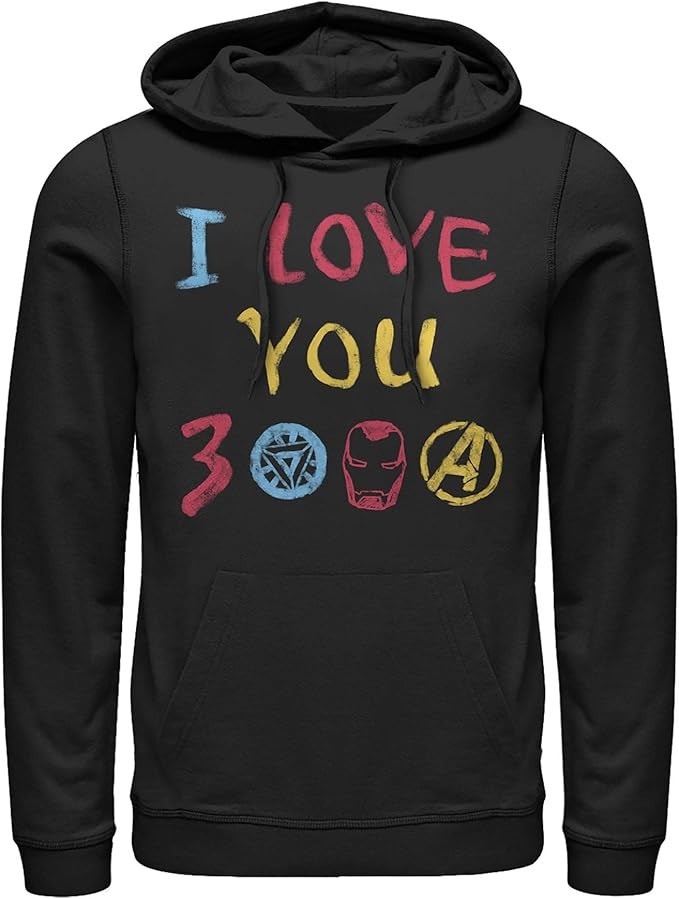 Fifth Sun Marvel Mens Love You 3000 Crayon Print Pull Over Hoodie in Black M