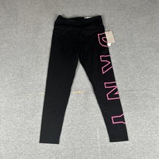 NWT DKNY Women's Small Black Leggings Pink Logo Print Activewear