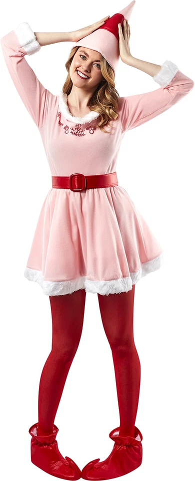 Disfraz de Elfo Película Jovie para Mujer Adulto Rubí Estándar Vestido Accesorios Foto 2 de 4