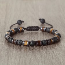 Men 6mm Lava Stone Black Bracelet Hematite Tiger Eye Spacer Wristband Adjustable