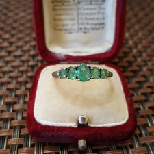 925 Sterling Silver Ring Brazilian Emeralds UK Size T / US 9.5 / EU 61