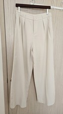 Women's Wide Leg Pleated Trousers - S /M, Beige
