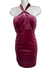 WYLD R Halter Neck Mini Dress Women's M Pink Velvet Keyhole Party