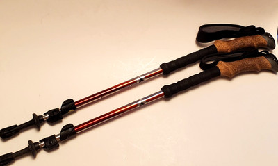 Black Diamond Trail Ergo Cork flicklock used hiking trekking poles black red