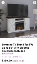 Lorraine Farmhouse TV Stand with Electric Fireplace for 55" TVs, Off White/wood