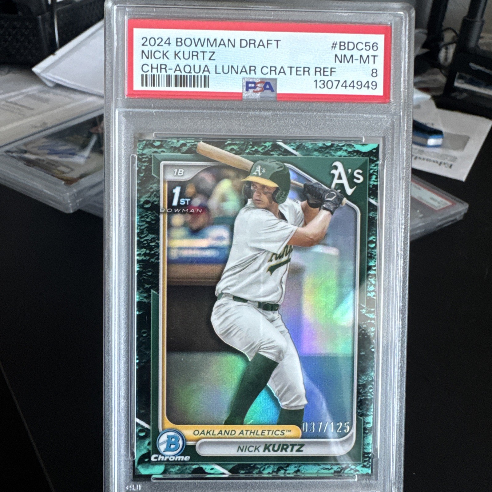 2024 Bowman Draft Nick Kurtz 1st Chrome Aqua Lunar Crater Refractor /125 BDC-56