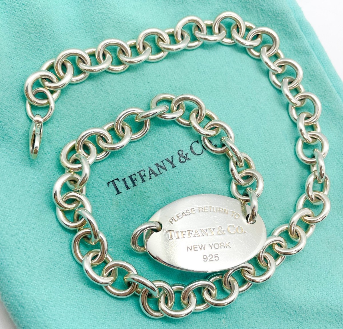 16 Inch Return To Tiffany Oval Tag Necklace Choker Large Pendant
