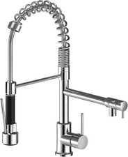 Commercial Kitchen Sink Mixer Tap with Two Spouts, Single Handle Pull Out Spraye