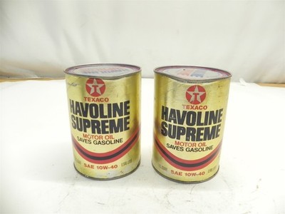 VINTAGE LOT OF 2 TEXACO HAVOLINE SUPREME MOTOR OIL 10W-40 1 QUART CAN EMPTY USED
