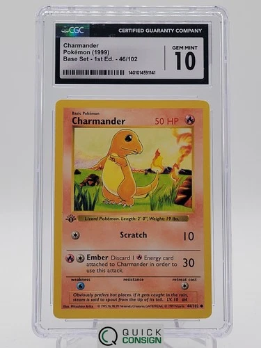 CHARMANDER 1999 POKEMON BASE SET SHADOWLESS 1ST EDITION CGC GEM MINT 10 Q0895