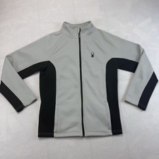 Spyder Fleece Jacket Youth L Fits M Adult Gray Black Full Zip Winter Ski