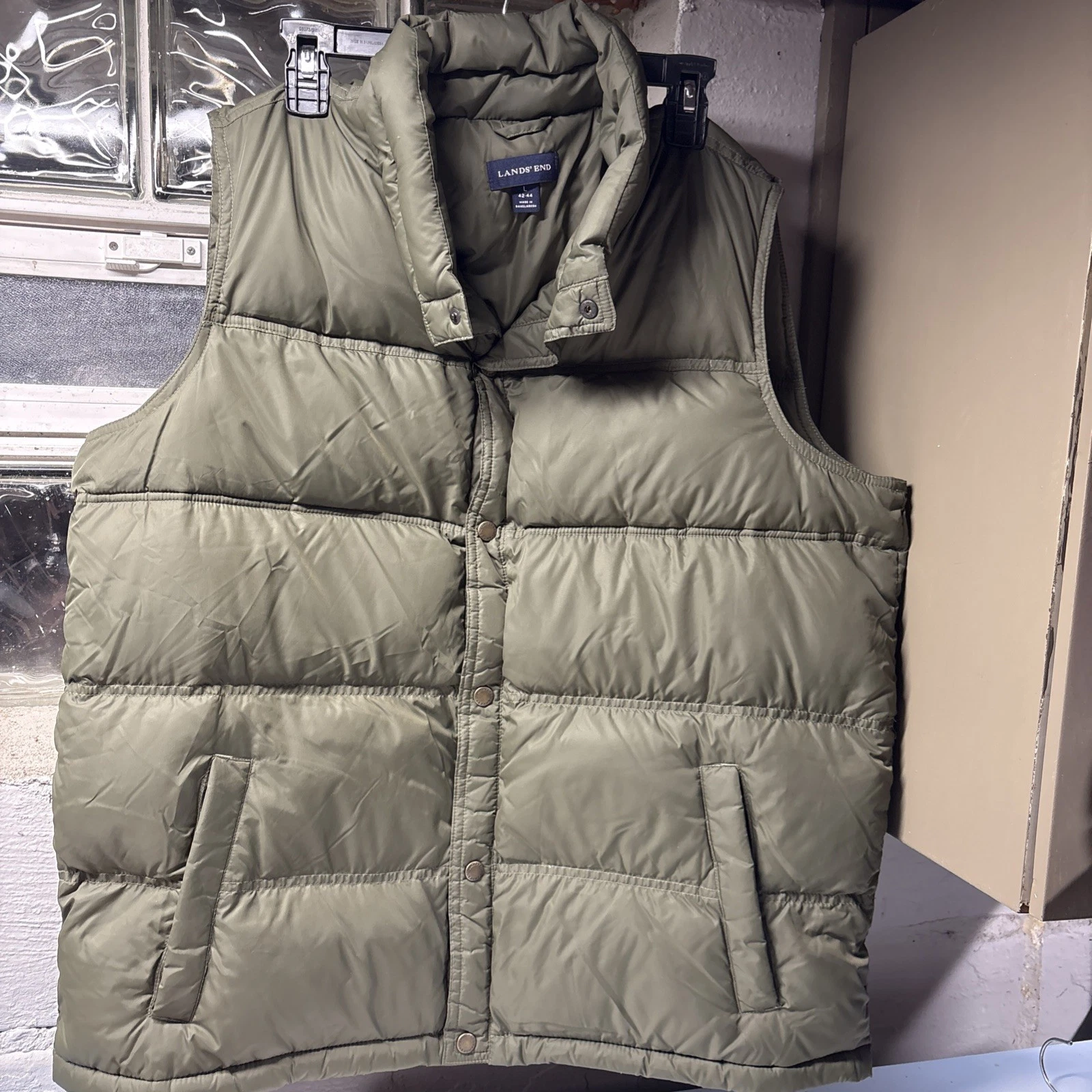 Lands’ End Men’s Quilted Down Puffer Vest Size 42-44 Large Green NWT