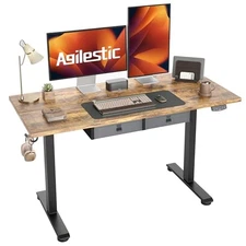 Height Adjustable Desk with 2 Drawerses Electric 55 x 24 Inch Dark Brown