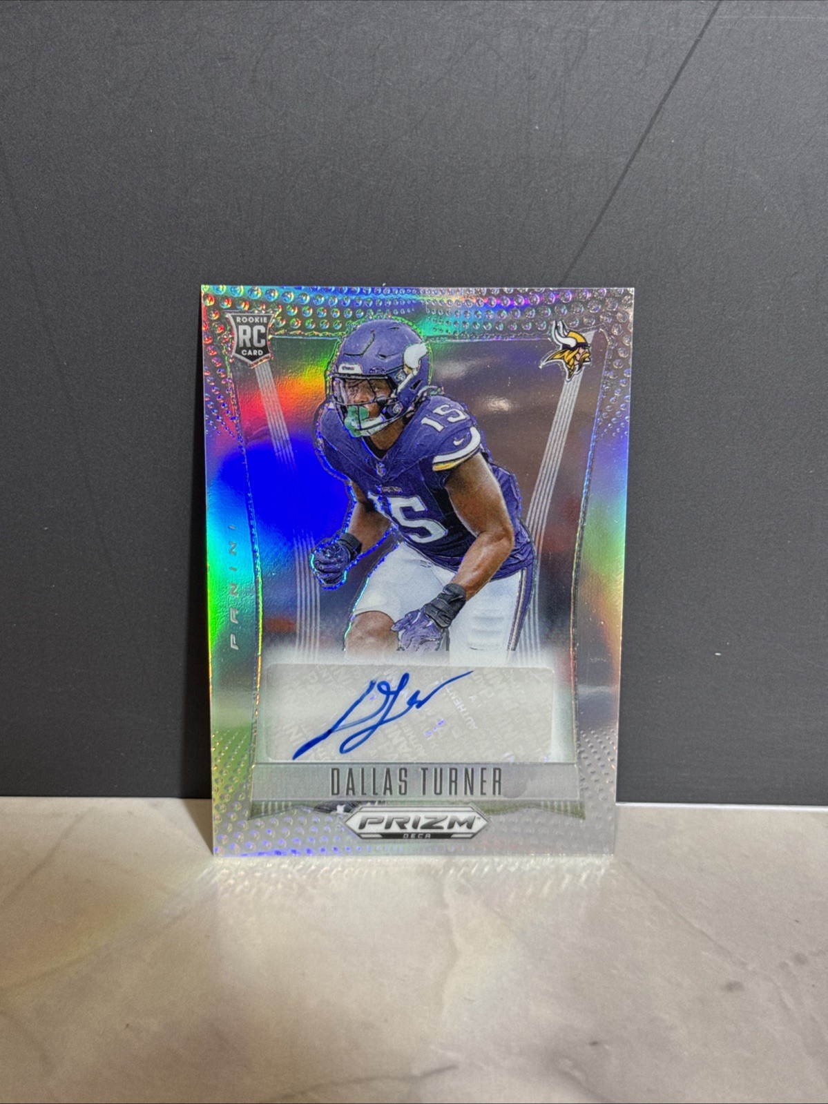 2024 Panini Prizm Deca Dallas Turner Silver Prizm (RC) Auto Minnesota S-DTU