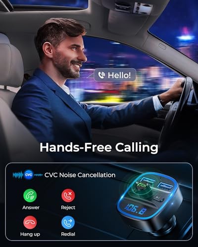 Transmetteur FM, Bluetooth Transmetteur FM Adaptateur Radio Sans Fil Voiture Bleu-12W - Photo 7 sur 7